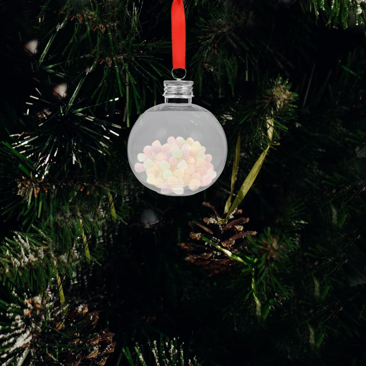 TOVINANNA 10pcs Round Plastic Bottle Shaped Christmas Ornaments Fillable Candy Tree Decorations