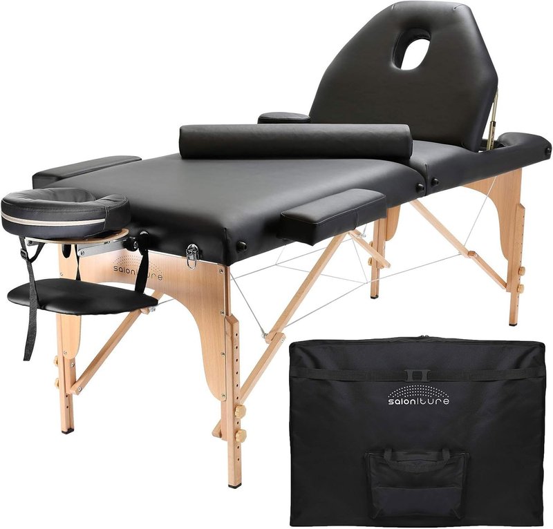 Saloniture Portable Massage Table - Professional Design with Backrest | Black Color