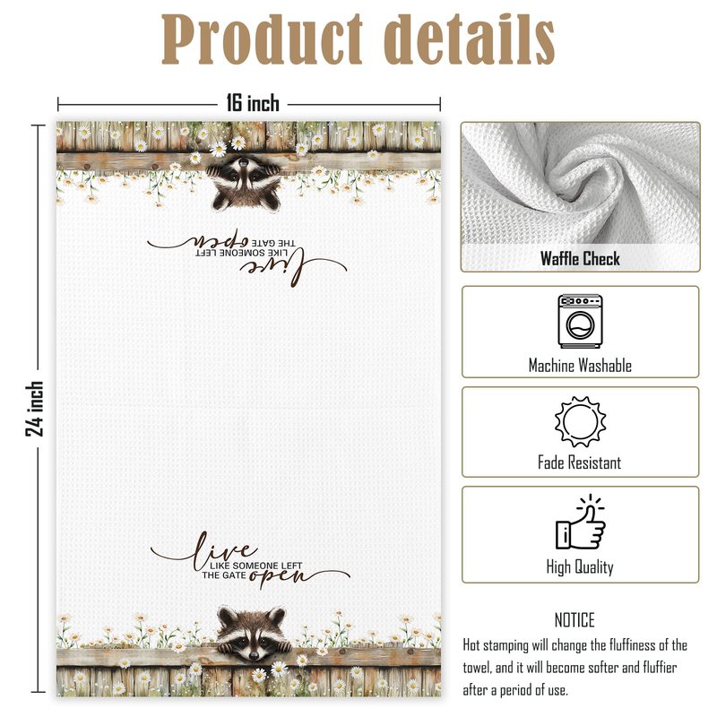 KTYHD Racoon Kitchen Towels,Western Farmhouse Animal Hand Towels for Kitchen,Live Like Someone Left The Gate Open,Racoon Gifts