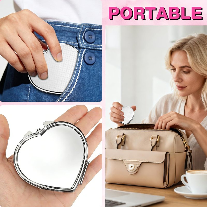 Heart Compact Travel Mirror - Double-Sided, Portable Metal Folding Design for Women | Scratch-Resistant