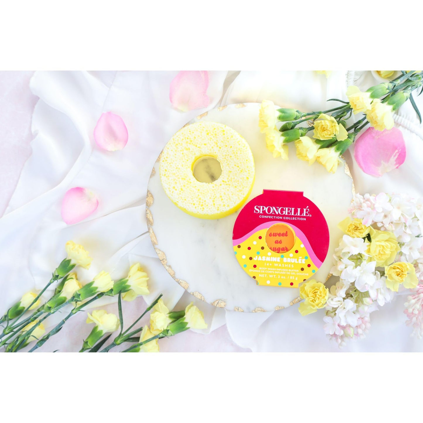 Spongellé Jasmine Brûlée Confection Body Buffer | Built-in Body Wash & Body Scrubber, Shower Loofah Sponge for Women, 14+ Washes, Vegan & Cruelty-Free