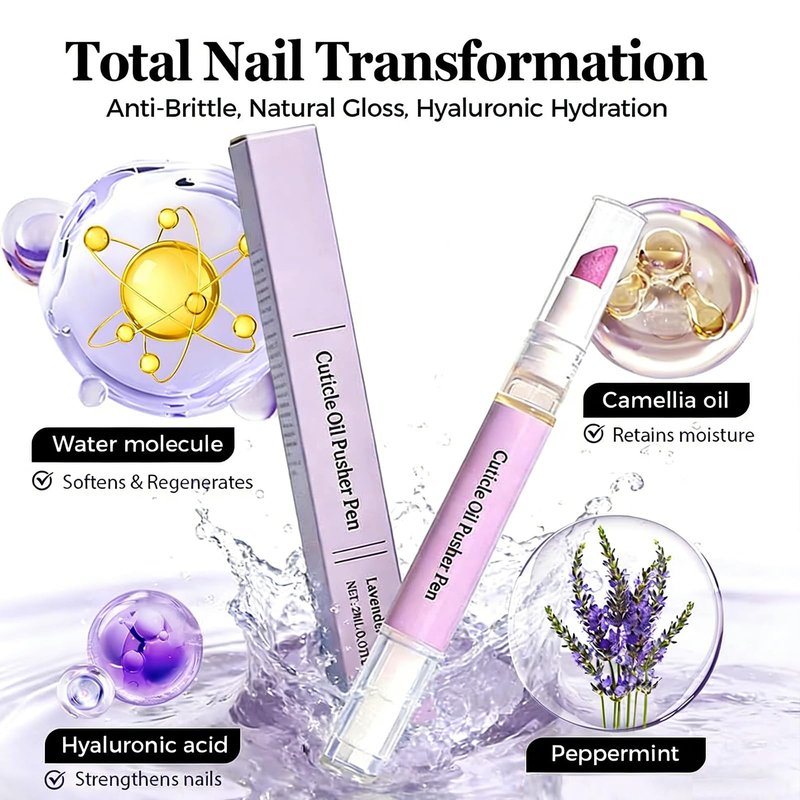 2PCS Cuticle Oil Pusher Pen, 2-in-1 Cuticle Pusher & Oil Pen, Portable Nail Care Pen Instant Cuticle Remover Tools for Dry Damaged Nails Hangnails Moisturizes Strengthens Brightens