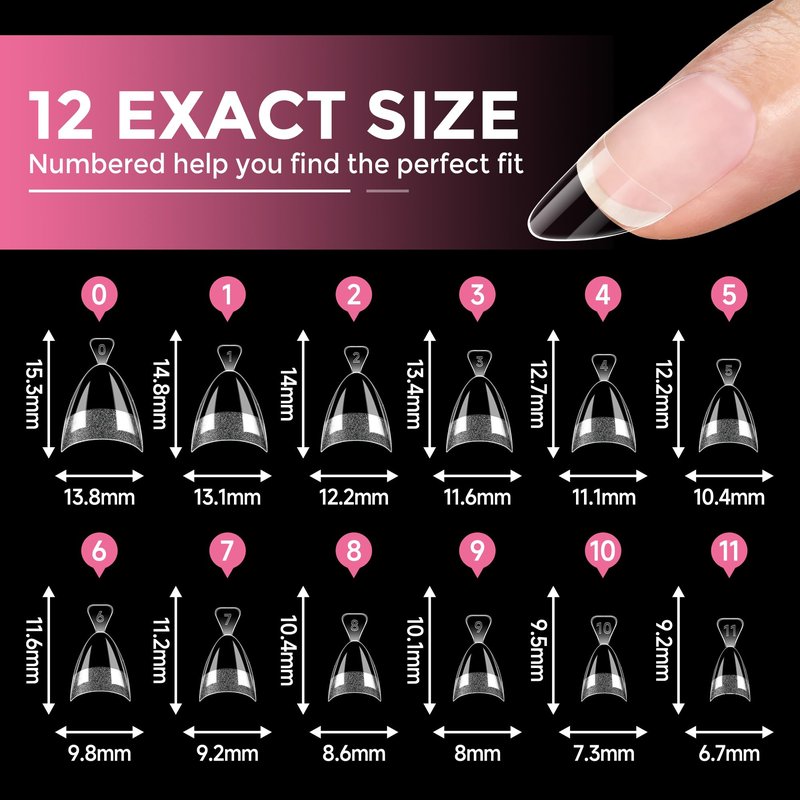 Luckyfairy Short Almond Nail Tips: 240pcs Half Cover Extra Short Fake Nails Almond Shape, Pre Etched Matted Soft Gel Press On Nails Extensions DIY Home Salon 12 Sizes
