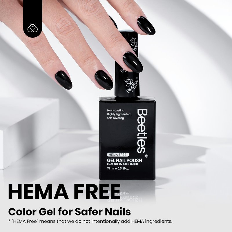 Beetles Black Gel Polish – Silent Charm Audrey Black Color Hema Free Gel Polish, 15ML Full Size Long-Lasting Soak Off UV LED Glossy Manicure for DIY Nail Art