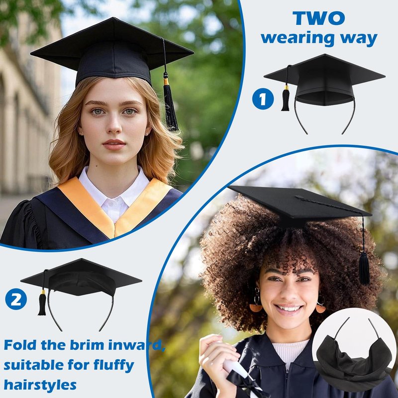 LIHELEI 2 Pack Black Graduation Cap Headband, Pro-Grip Stabilizer Unisex Upgrade Grad Cap Headband Insert for Suitable