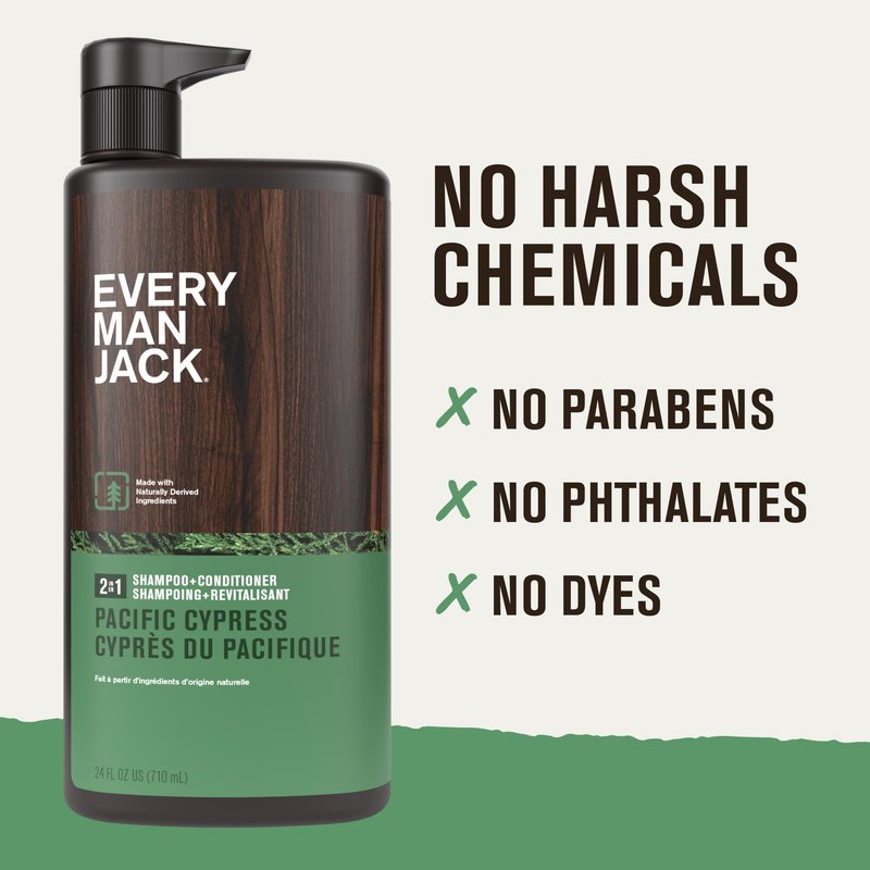 Every Man Jack 2-in-1 Daily Shampoo + Conditioner - Pacific Cypress | Nourishing For All Hair Types, Naturally Derived, Cruelty-Free Shampoo and Conditioner Set for Men | 24oz -1 Bottle
