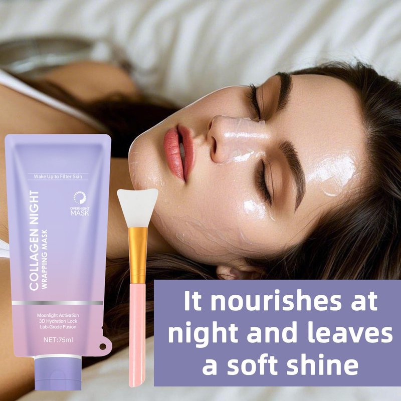 Collagen Night Wrapping Mask | Overnight Peel Off Facial Mask for Deep Hydration & Skin Firming | Reduces Sagging & Dullness, Moisturizes & Tightens | Includes Brush | Anti-Aging Skin Care (1pc)