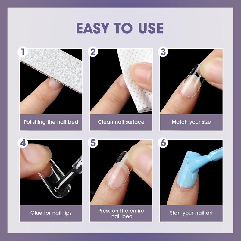 Short Square Gel Nail Tips - 240 PCS Full Cover Acrylic Fake Nails for DIY Manicure | 12 Sizes Available