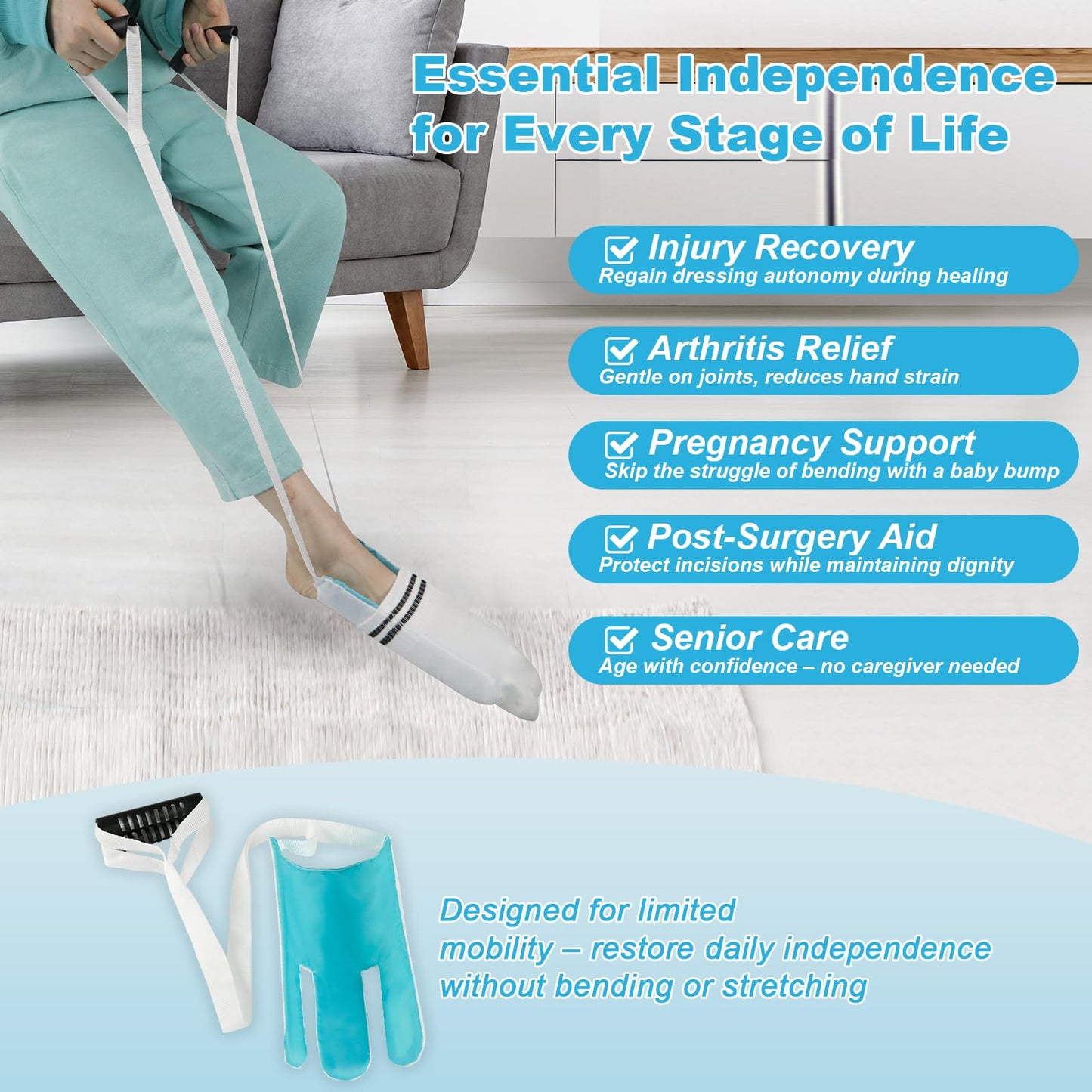 Sock Aid - Sock Aid Device for Seniors, Sock Aids for Putting on and Off, Sock Helper Aide Tool for Disabled, Pregnant, Sock Slider, Sock Assistant Device No Bending (Anti-Slip Handle)