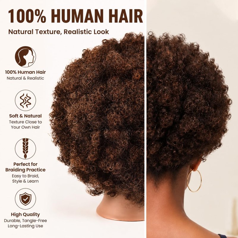 African Mannequin Head - 100% Human Hair Curly Cosmetology Training Head | Display & Styling Practice