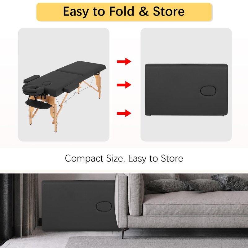 FDW Massage Bed Portable Massage Table 77" L 30" W 2" THK Lash Bed 2 Folding Height Adjustable PU Leather Spa Tables Foldable with Oxford Bag for Spa Footmassage Facial CareSpa Tattoo