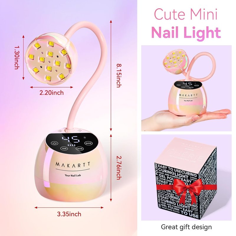 Makartt UV LED Nail Lamp - Cordless Gooseneck Light with Auto Sensor & 4 Timer Settings | Fast Curing in Glazed Pink