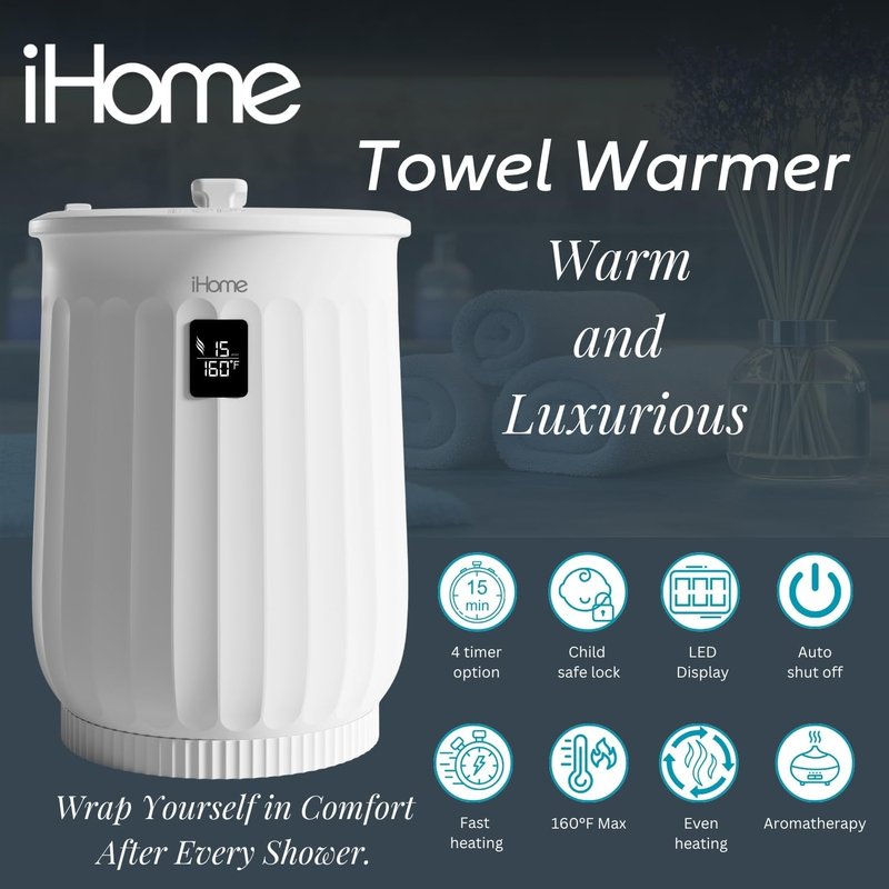 iHome Luxury 20L Towel Warmer - Large Hot Towel Heater with Fragrance Pad Holder | Ideal for Spa & Blankets