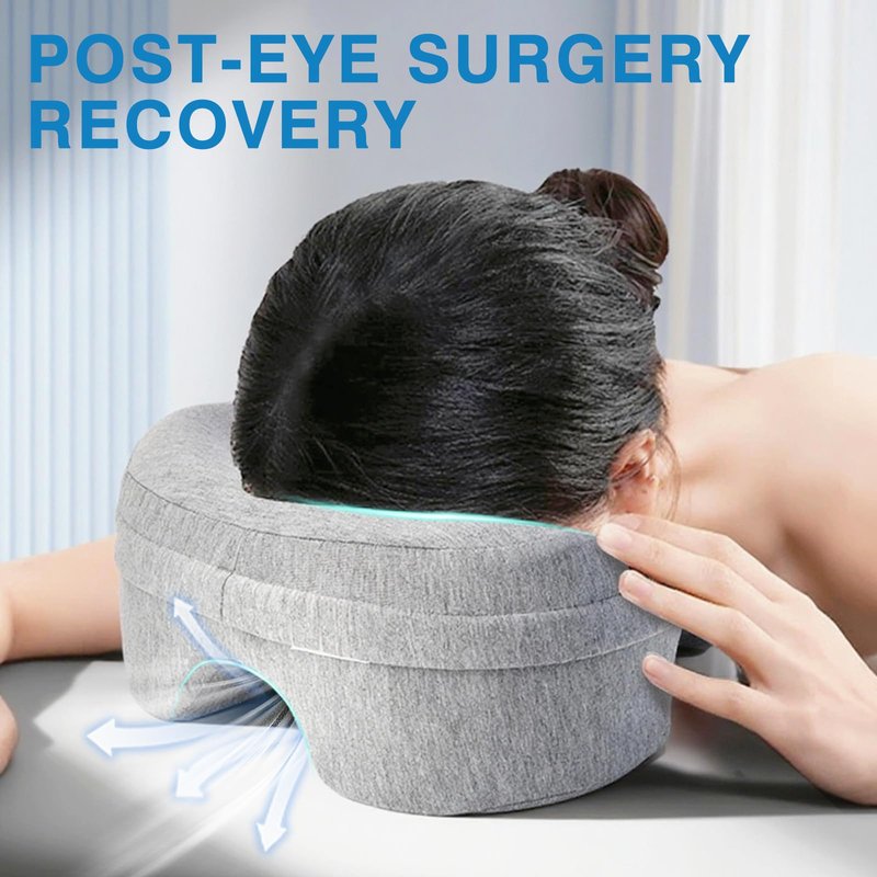 KONOVOLY Face Down Pillow for Bed, Massage Headrest Face Pillow After Eye Surgery, Memory Post-Eye Recovery or Beach Tanning, Prone Sleepers with Breathable Design, Removable Grey Cover(Light Gray)