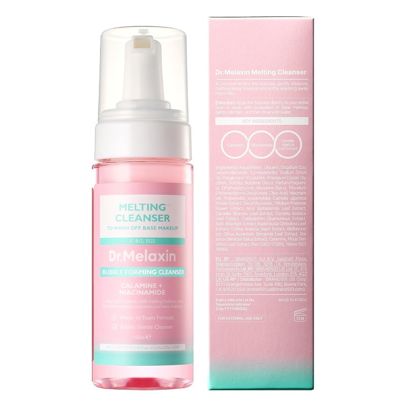 Dr. Melaxin Melting Bubble Foaming Cleanser - Gentle Micellar Makeup Remover with Calamine & Niacinamide for Sensitive Skin