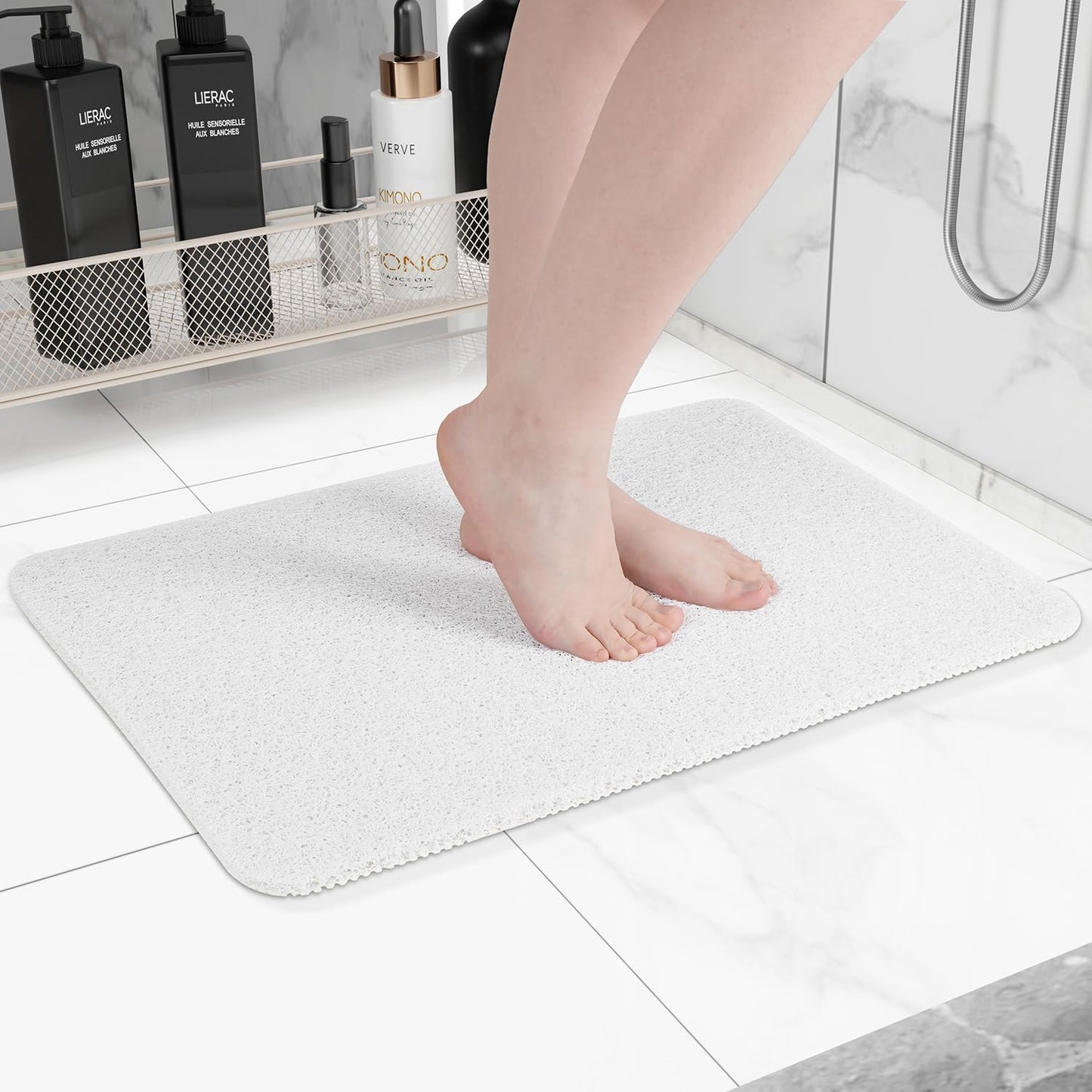 Hargiis Non-Slip Bathtub Mat, 2 Pack Anti Slip Shower Mat, Fast Drying Bathtub Mats, Foot Scrubber Mat, Anti Slip Mat for Tub, Floor, Bathroom, Kitchen, Home, Hotel (White 24"×16"+24"×16")