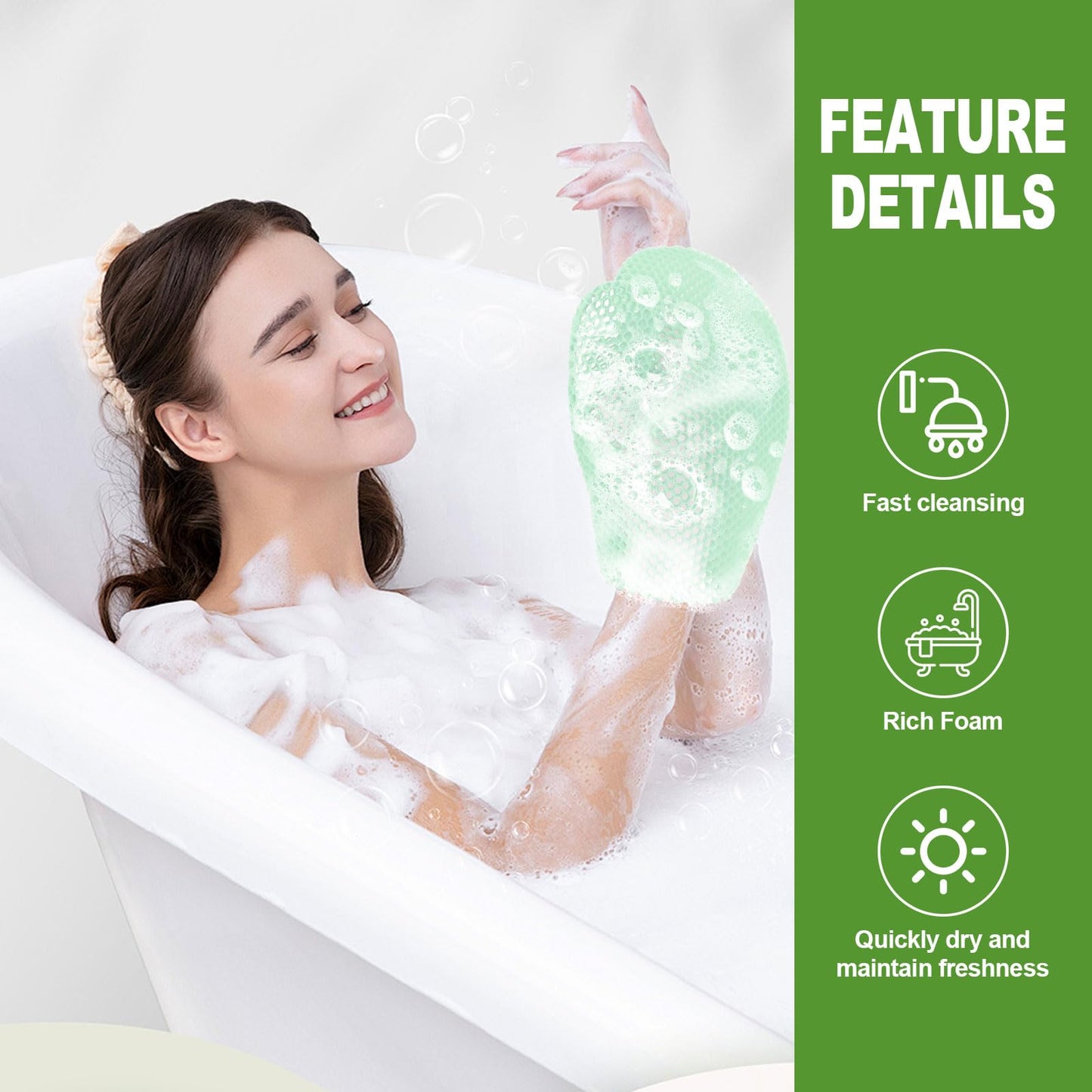 Honeycomb Exfoliating Bath Gloves - Microfiber for Enhanced Blood Circulation & Soft, Smooth Skin for All Skin Types (Green - Glove)