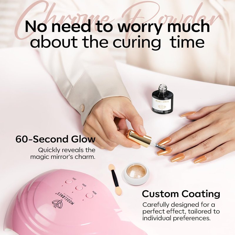 modelones Gel Top Coat for Chrome Nail Powder, Clear Mirror Gloss Metallic Finish No Wipe Gel Polish High Shine Chrom Bond Home Salon DIY Professional Long Lasting Soak Off U V Manicure Nail Art Gift