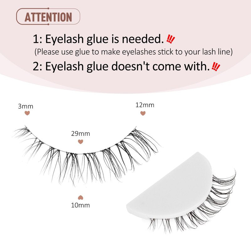 Onlyall Short Lashes Natural False Eyelashes 3/4 Small Lashes Fake Eyelashes Wispy Lashes Natural Lashes Clear Band Lashes 12mm Lashes H21