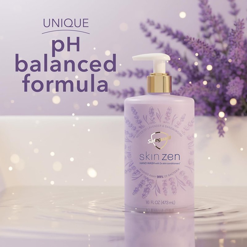 Safeguard Liquid Hand Soap - Skin Zen Formula | 99% Bacteria Removal & Natural Moisturizers | Lavender & Sandalwood, 16 oz
