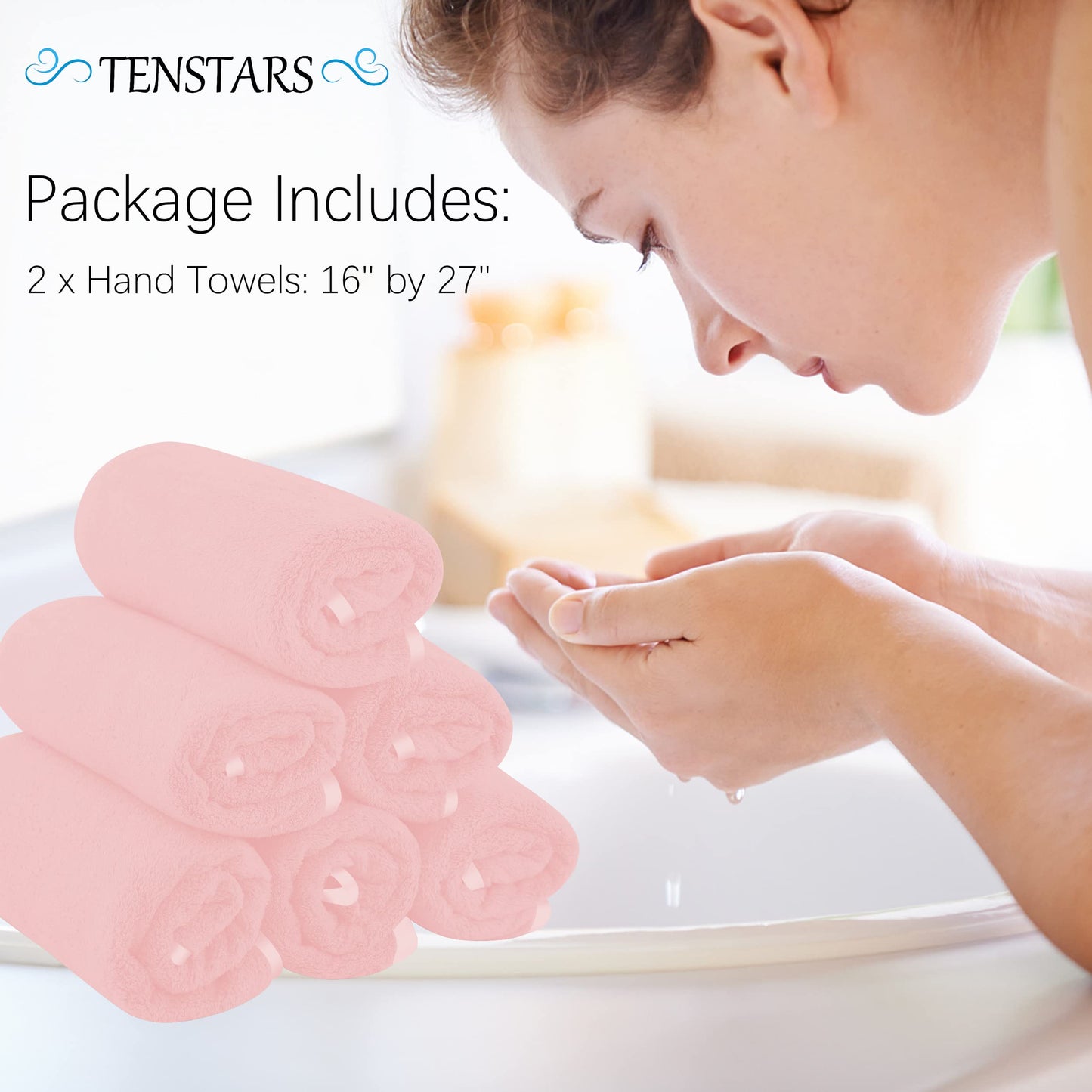 TENSTARS Silk Hemming Hand Towels for Bathroom - Quick Drying - Ultra Soft Microfiber Absorbent Towel for Bath Fitness, Gym, Shower, Hotel, and Spa - 16x28 Inch | Set of 6, Pink