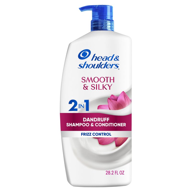 Head & Shoulders Anti-Dandruff Shampoo and Conditioner with 1% Pyrithione Zinc, Smooth & Silky 2 in 1, 24-Hour Frizz Control, Soothes Dry & Itchy Scalp, Leaves Hair Healthy, Shiny & Smooth, 28.2 Fl Oz