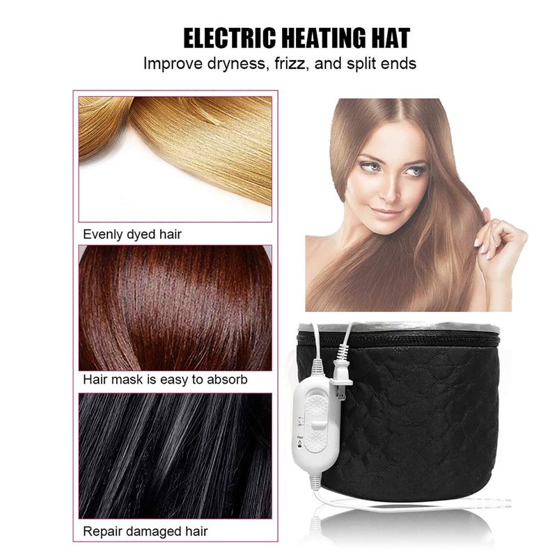 Electric Hair Care Cap - Nourishing Thermal Heat Hat for Home Spa | 3 Temperature Modes - Black
