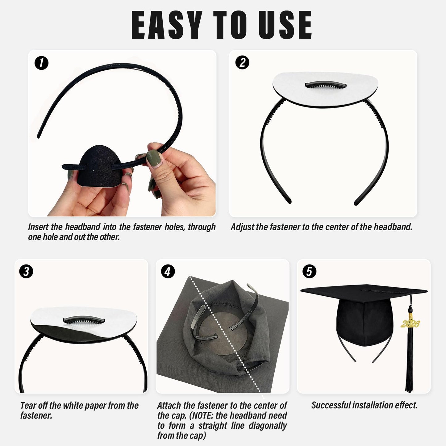 unibouti No-Slip Graduation Cap Headband, 2 Pcs Comfortable Grad Cap Headband Insert with Eva Foam Sticker, Reliable Grip for All-Day Ceremony, Fits Most Head Sizes