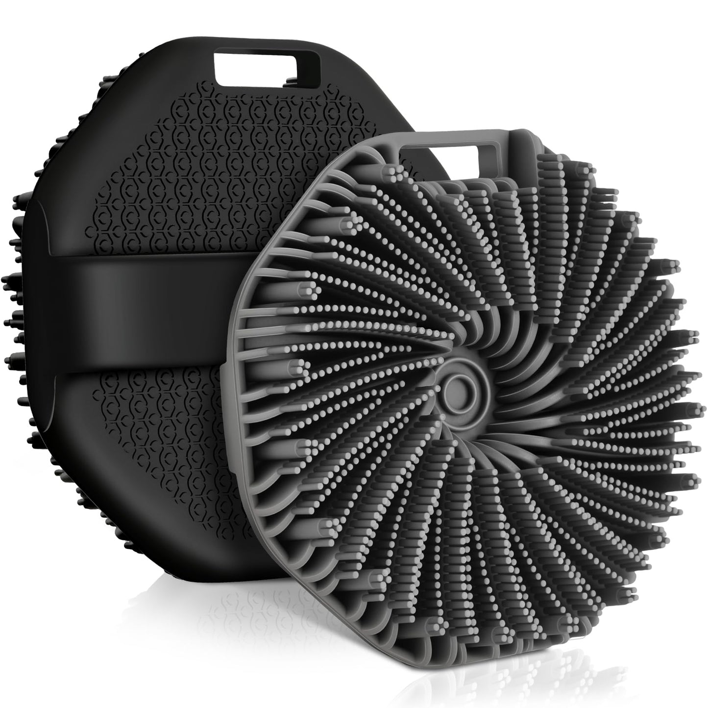 Silicone Body Scrubber, 2 PCS Exfoliating Body Scrubber, Silicone Loofah Bath Brush with Hand Strap, No-Slip Handheld Body Wash Brush Body Scrubbers Shower Cleaning for All Skin Types (Black & Grey)