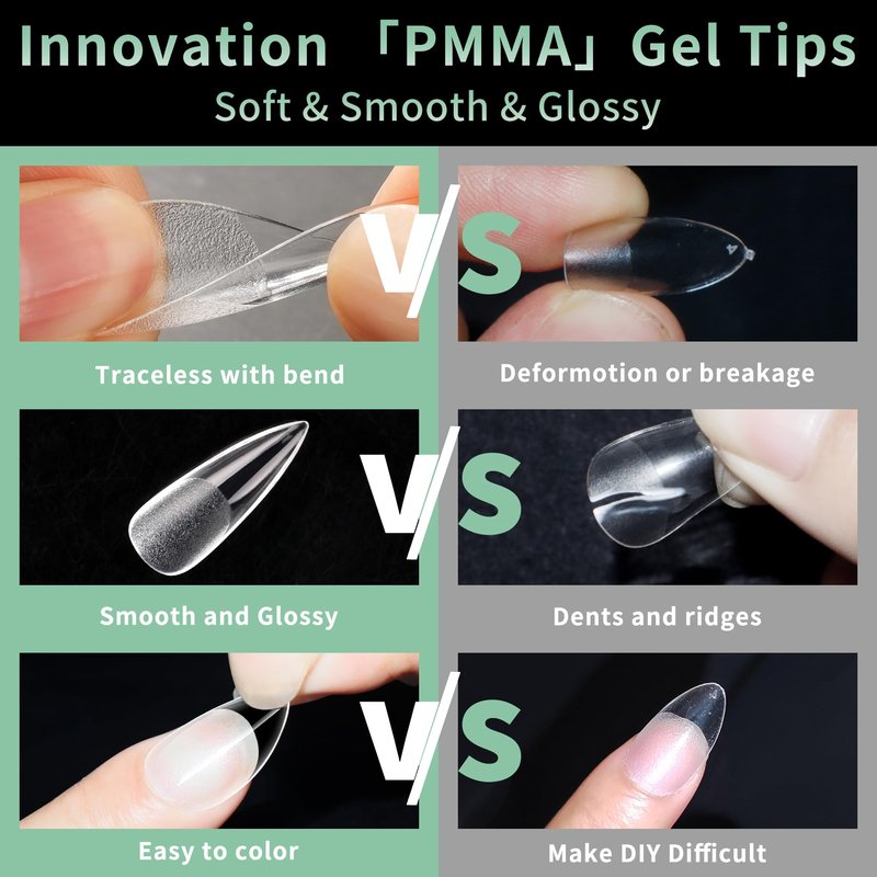 Long Stiletto Nail Tips, 216pcs Acrylic Fake Nails Gel Nail Tips Soft, Full Cover Pre-Shaped Matte Clear Press on Nails for Extension, Diy at Home Manicure 12 Sizes