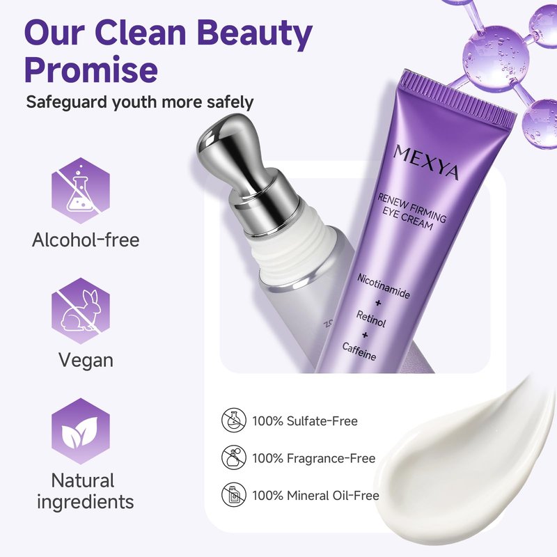 MEXYA Retinol & Caffeine Under Eye Cream for Dark Circles and Puffiness, Niacinamide Eye Brightener for Fine Lines, Under Eye Bags, Lightweight Fragrance-Free Formula, 0.7 oz