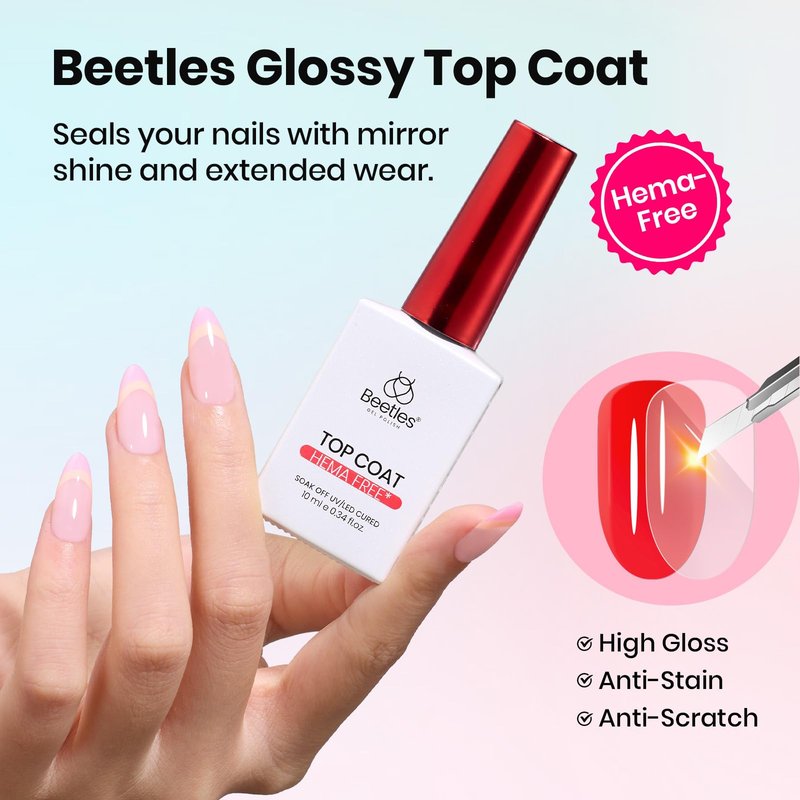 Beetles HEMA Free & TPO Free Gel Base and Top Coat Set – No Wipe Top Coat, Soak Off UV LED Gel Polish Foundation Kit for Long Lasting High Gloss Manicure