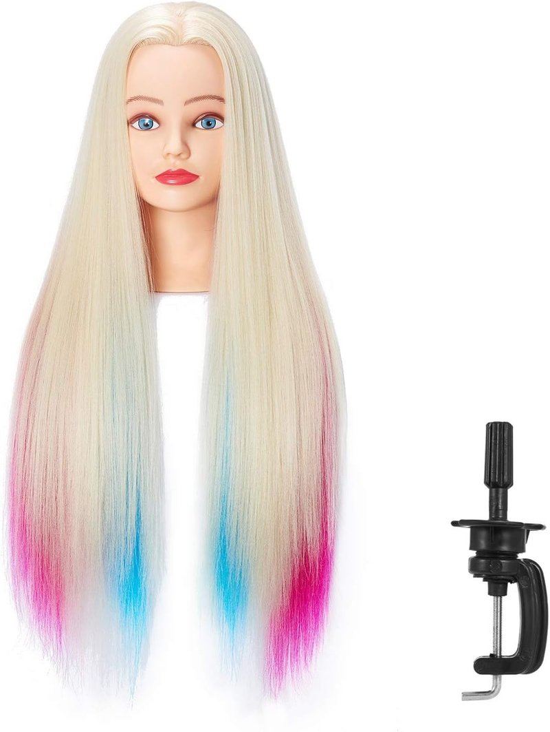 Hairingrid Mannequin Head 26"-28" for Hair Styling Training - Cosmetology Doll with Synthetic Fiber Hair & Free Clamp Holder | Multicolor
