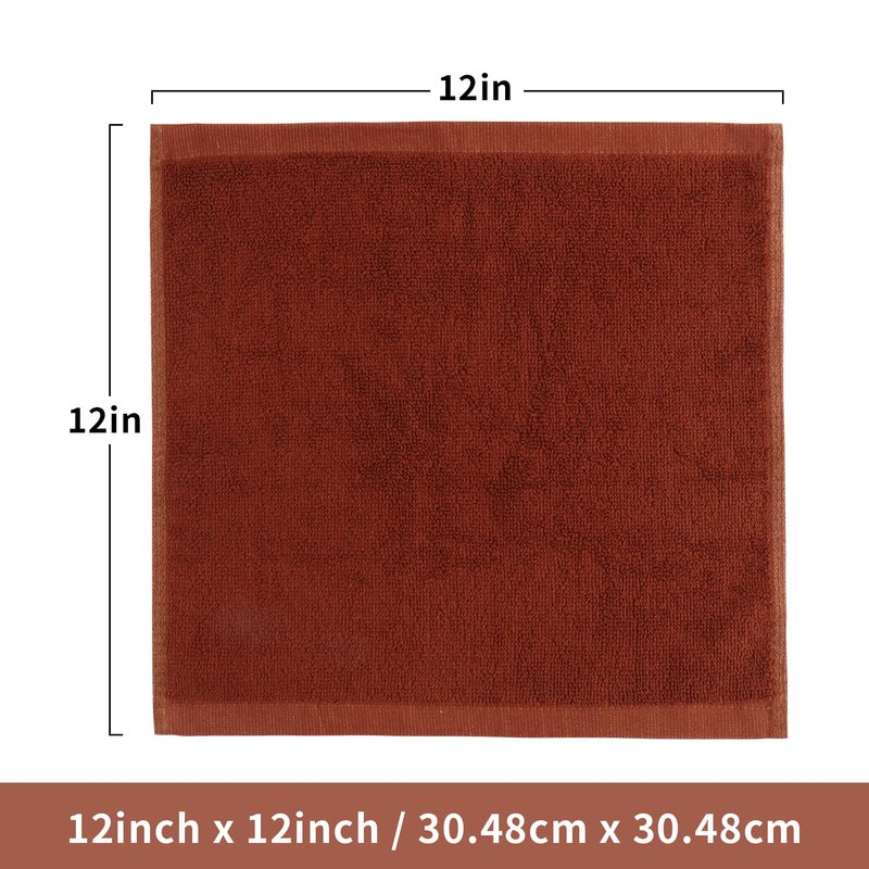 INFICRIME 6 Pack 100% Cotton Washcloths, 12x12 Inch Highly Absorbent Soft Face Towels - Zero Lint Fingertip Towels for Bathroom Gym Hotel Spa, 3 White + 3 Brown