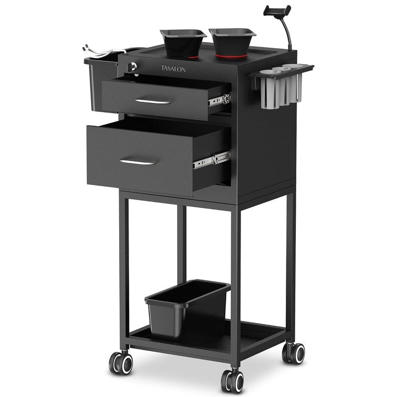 Metal Lockable Salon Cart with Wheels - Rolling Barber Trolley with Drawers & Magnetic Bowls | Mobile Storage for Hair Stylists & Salons