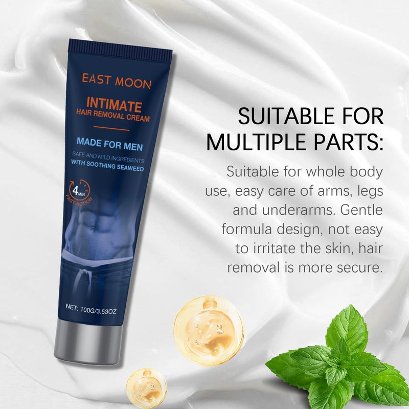2PCS Men's Hair Removal Cream, Home Hair Removal Cream for Men - Residue-Free & Mark-Free Depilatory Cream, Moisturizing Gentle Formula with Seaweed Extract