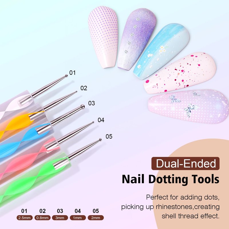 Komall Nail Art Tools, Nail Holder for Painting Nails, 15 PCS Nail Art Brushes, 5 PCS Nail Dotting Tool, Nail Stand for Home DIY & Salon Nail Art Design
