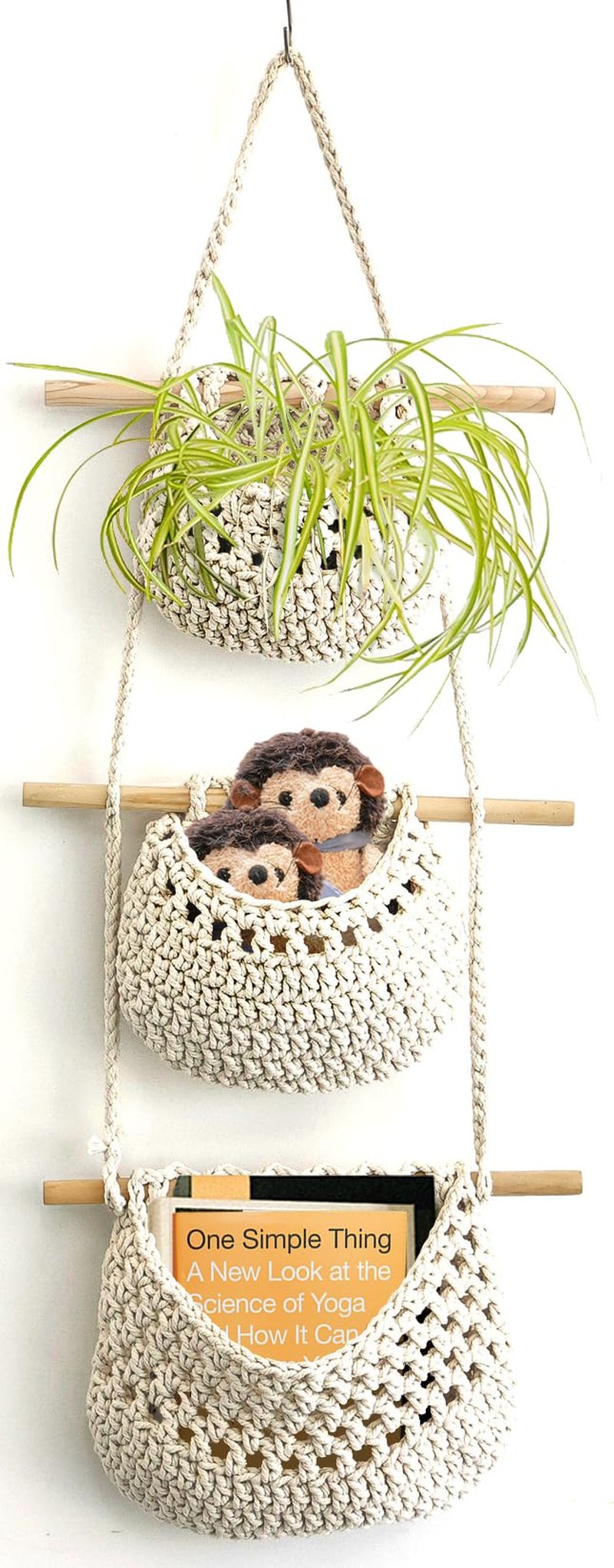 AARAINBOW Wall Cotton Hanging Baskets, Large 3 Tier Decorative Wall Basket, for Nursery, Boho Kitchen Decor - Cotton Rope Fruit basket (White)