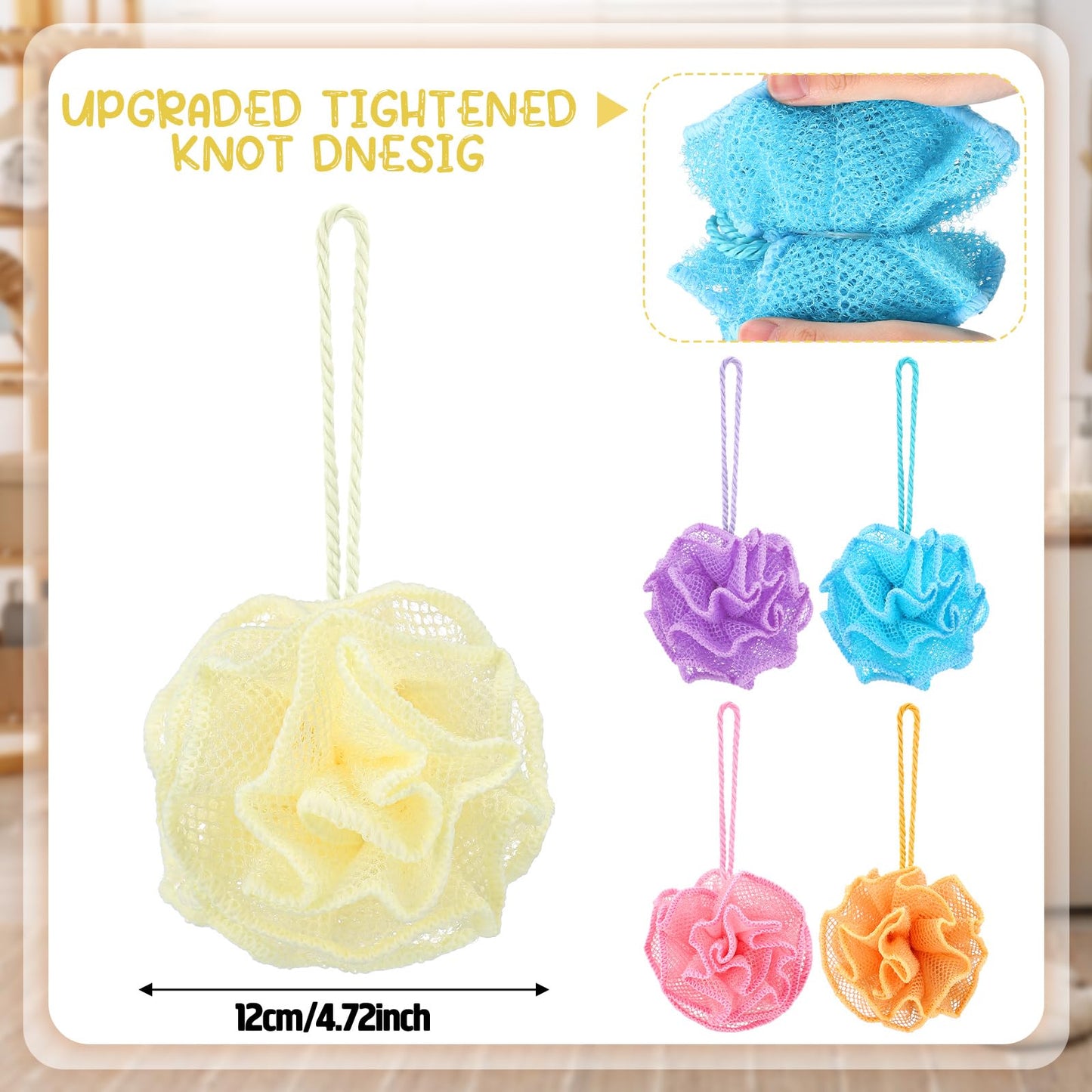 Hillsuren 5 Pack Exfoliating Loofah Sponge 5 Color Bath Shower Pouf for Rich Lather Mesh Body Scrubber Bath Loofah Pouf for Men Women