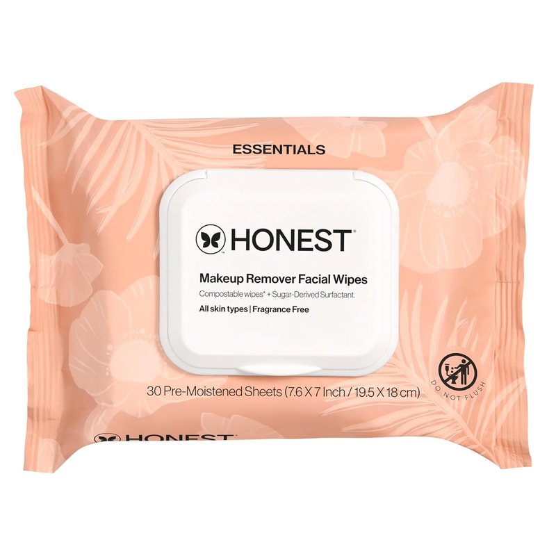 Honest Beauty Cleansing Makeup Remover Wipes - Fragrance-Free, Hypoallergenic, Gentle for Sensitive Skin | 30 Count