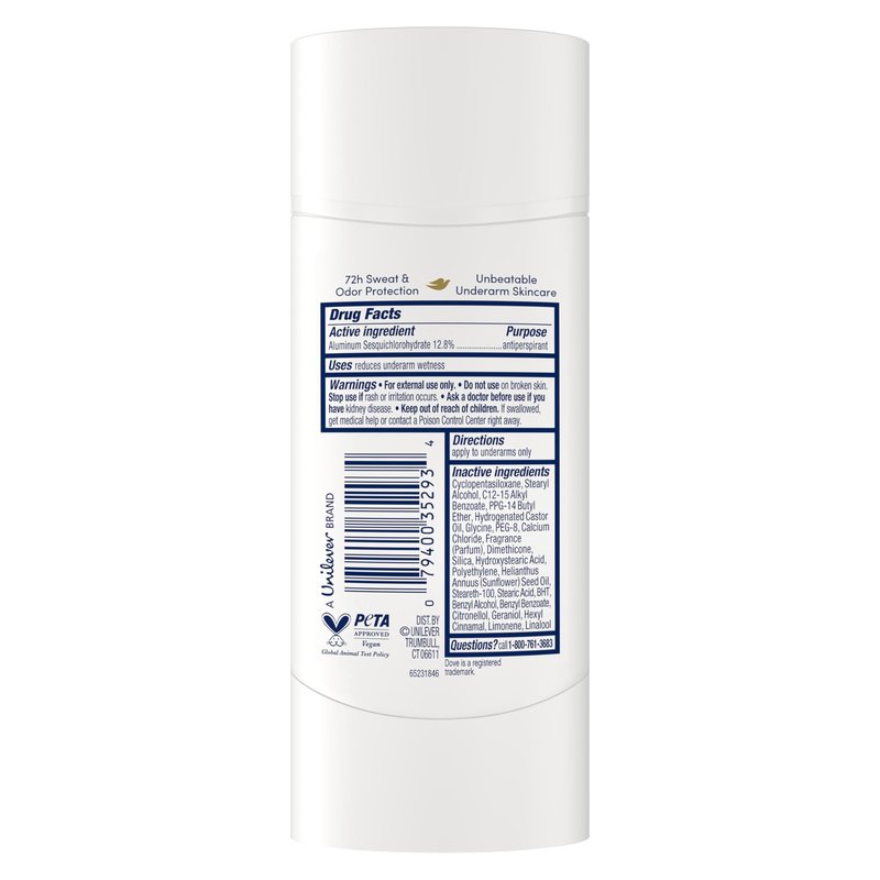 Dove Advanced Care Antiperspirant Deodorant Stick Beauty Finish for Helping Repair Skin Barrier After Shaving, with 72-Hour Sweat & Odor Protection, 2.6 oz