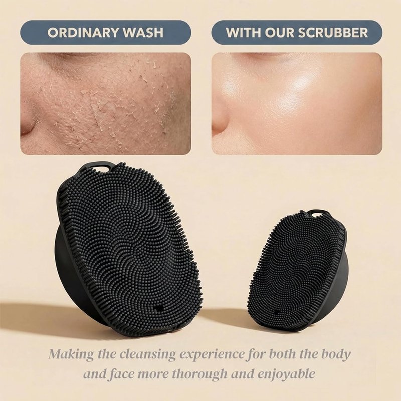 ARIOSOX, Soft Silicone Body Scrubber, Face Scrubber Silicone, Gentle Texture Exfoliating Body Scrubber for Men and Women On Sensitive Skin, Back Large Suction Cup for Easy Dry and Store (Black)