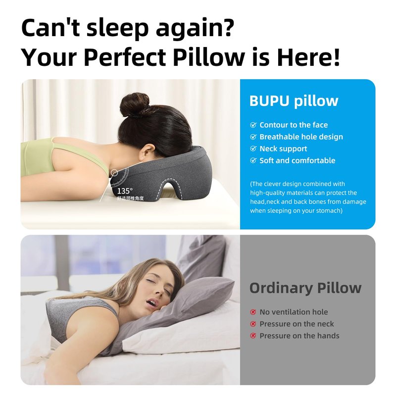OSZZT Prone Massage Pillow for Facial Support，Prone Pillow for Eye Surgery，Detachable Cover，Facial Ventilation Hole Design (Dark Grey)