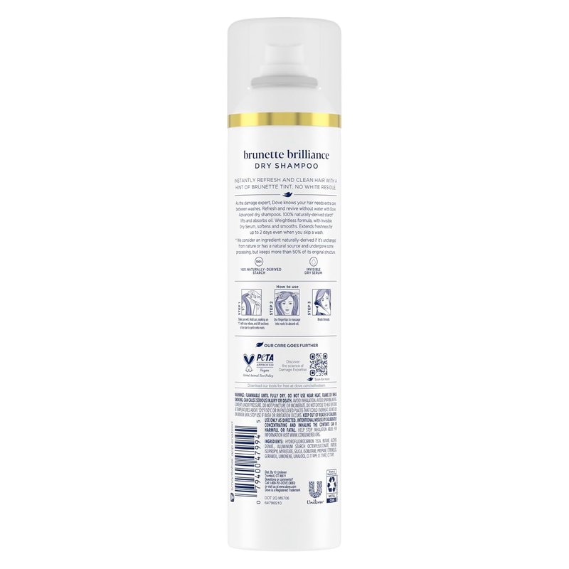Dove Advanced Dry Shampoo for Brunette Hair - Refresh & Revive Without Water | 7.3 oz