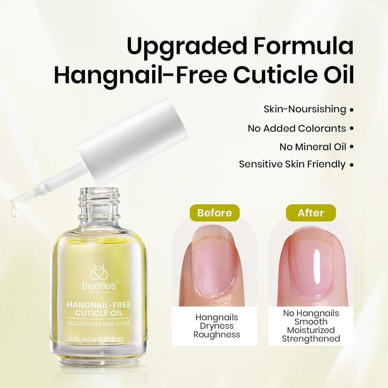 Beetles Gel Top Coat & Base Coat Set | 3Pcs 15ml Cuticle Oil for Dry, Damaged Cuticles - Glossy Shine & Long-Lasting Care