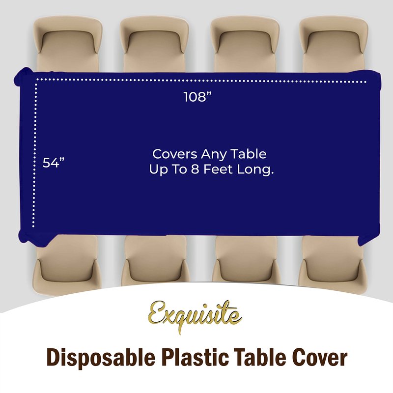 Exquisite Party Solids 6-Pack Premium Plastic Tablecloth 54in. x 108in. Rectangle Plastic Table Cover - Navy