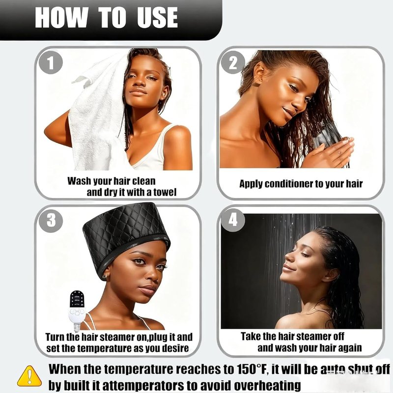 Hair Steamer for Natural Hair - 10-Speed Temperature Control & Fast Heating | Deep Nourishment Heat Cap