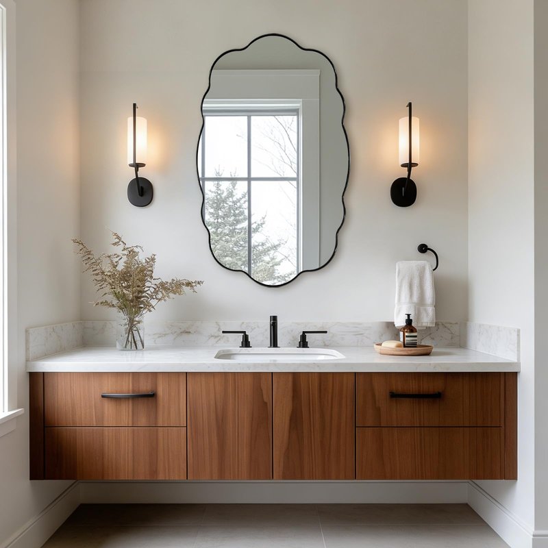 ANDY STAR Black Wavy Oval Mirrors for Bathroom, 24x40 Inch Wavy Scalloped Wall Mirror, Anti Rust Stainless Steel Metal Frame, Wall Mount Horizontal or Vertical