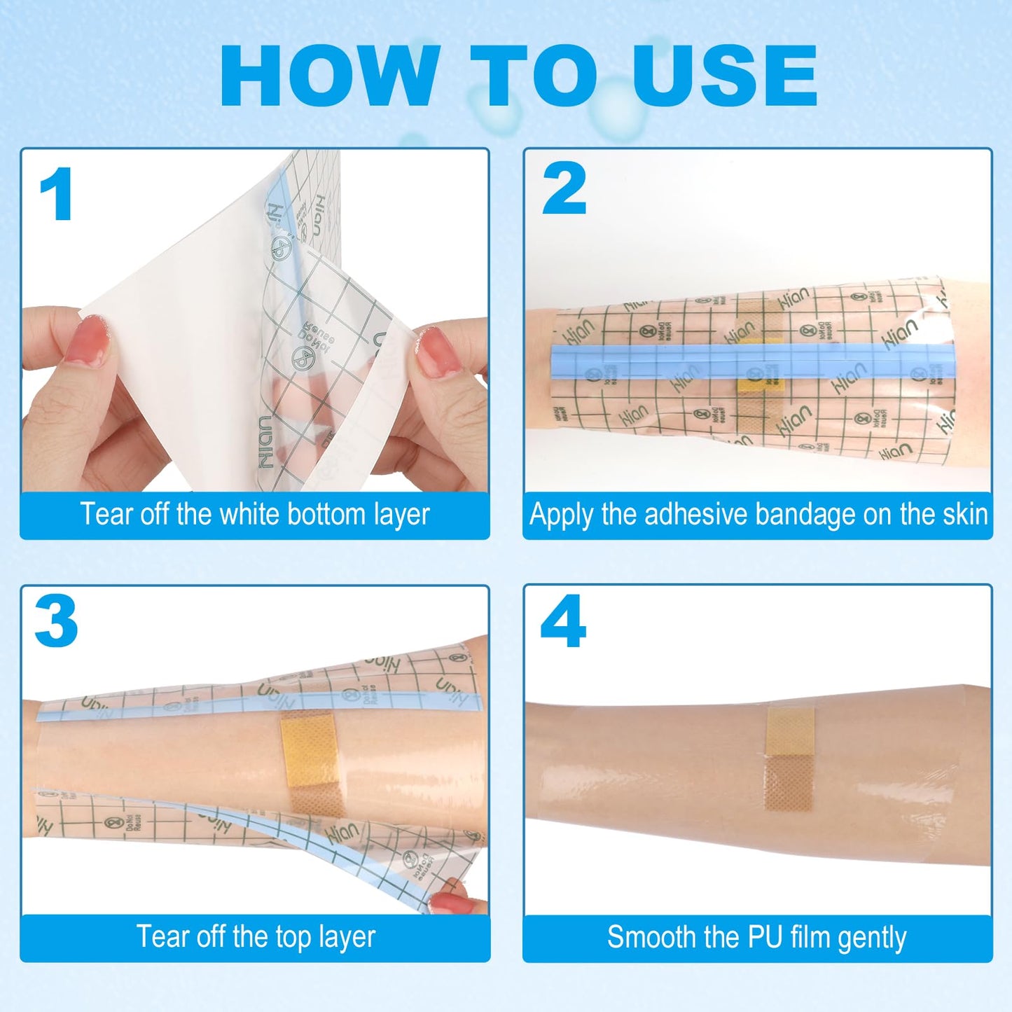 Hion Tattoo Aftercare Waterproof Bandage (F.D.A Approved) Transparent Film Dressing 50 Pre-Cut Sheets4 x 4 Inch Tattoo Cover Up Tape Second Skin Adhesive Bandage Wound Cover for Swimming Shower Shield