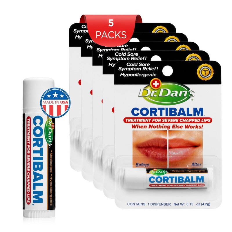 Dr. Dan's Cortibalm-5 Pack- for Dry Cracked Lips- Healing Lip Balm for Severely Chapped Lips - Designed for Men, Women and Children -